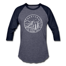 Montana Baseball T-Shirt - Retro Mountain Unisex Montana Raglan T Shirt - heather blue/navy