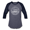 Nebraska Baseball T-Shirt - Retro Mountain Unisex Nebraska Raglan T Shirt - heather blue/navy