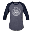Nebraska Baseball T-Shirt - Retro Mountain Unisex Nebraska Raglan T Shirt - heather blue/navy