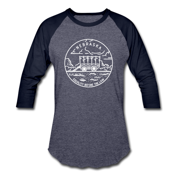 Nebraska Baseball T-Shirt - Retro Mountain Unisex Nebraska Raglan T Shirt - heather blue/navy