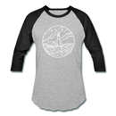 Maine Baseball T-Shirt - Retro Mountain Unisex Maine Raglan T Shirt - heather gray/black