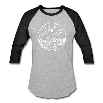Maine Baseball T-Shirt - Retro Mountain Unisex Maine Raglan T Shirt - heather gray/black