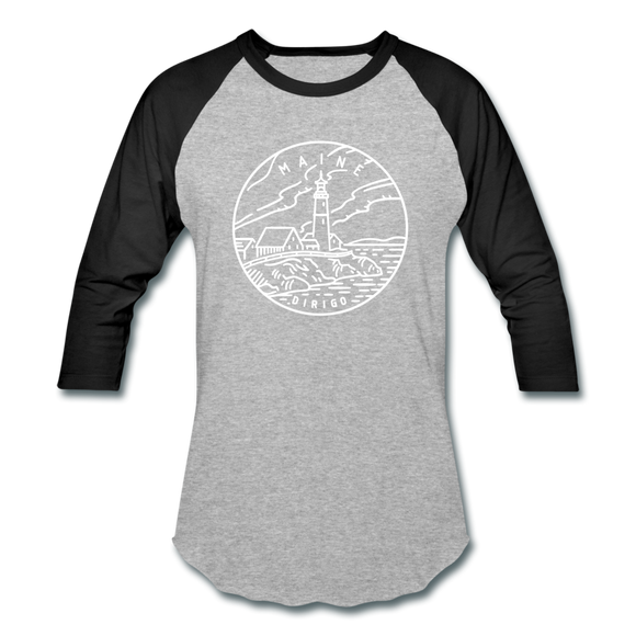 Maine Baseball T-Shirt - Retro Mountain Unisex Maine Raglan T Shirt - heather gray/black