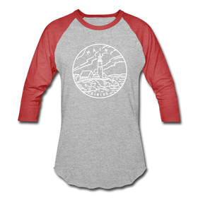 Maine Baseball T-Shirt - Retro Mountain Unisex Maine Raglan T Shirt - heather gray/red