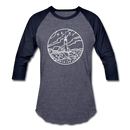 Maine Baseball T-Shirt - Retro Mountain Unisex Maine Raglan T Shirt - heather blue/navy