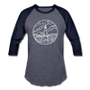 Maine Baseball T-Shirt - Retro Mountain Unisex Maine Raglan T Shirt - heather blue/navy