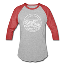 Mississippi Baseball T-Shirt - Retro Mountain Unisex Mississippi Raglan T Shirt - heather gray/red