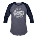 Mississippi Baseball T-Shirt - Retro Mountain Unisex Mississippi Raglan T Shirt - heather blue/navy