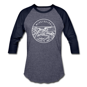 Mississippi Baseball T-Shirt - Retro Mountain Unisex Mississippi Raglan T Shirt - heather blue/navy