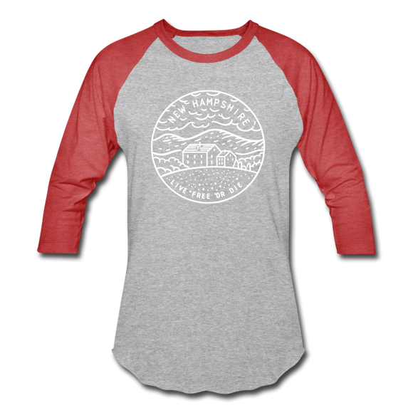 New Hampshire Baseball T-Shirt - Retro Mountain Unisex New Hampshire Raglan T Shirt - heather gray/red