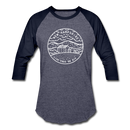 New Hampshire Baseball T-Shirt - Retro Mountain Unisex New Hampshire Raglan T Shirt - heather blue/navy