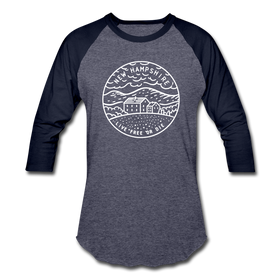 New Hampshire Baseball T-Shirt - Retro Mountain Unisex New Hampshire Raglan T Shirt - heather blue/navy