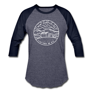 New Hampshire Baseball T-Shirt - Retro Mountain Unisex New Hampshire Raglan T Shirt - heather blue/navy
