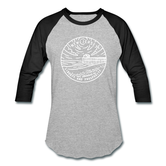 New Jersey Baseball T-Shirt - Retro Mountain Unisex New Jersey Raglan T Shirt - heather gray/black