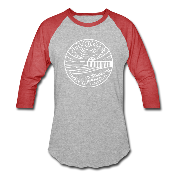 New Jersey Baseball T-Shirt - Retro Mountain Unisex New Jersey Raglan T Shirt - heather gray/red