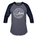New Jersey Baseball T-Shirt - Retro Mountain Unisex New Jersey Raglan T Shirt - heather blue/navy