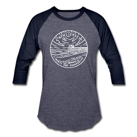 New Jersey Baseball T-Shirt - Retro Mountain Unisex New Jersey Raglan T Shirt - heather blue/navy