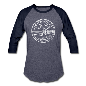 New Jersey Baseball T-Shirt - Retro Mountain Unisex New Jersey Raglan T Shirt - heather blue/navy