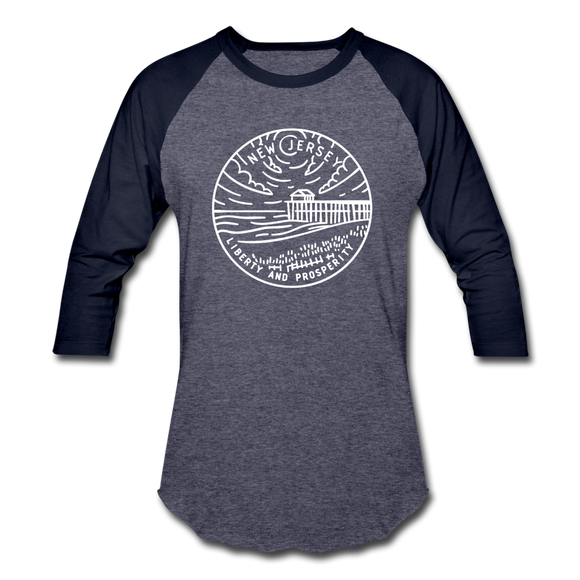 New Jersey Baseball T-Shirt - Retro Mountain Unisex New Jersey Raglan T Shirt - heather blue/navy