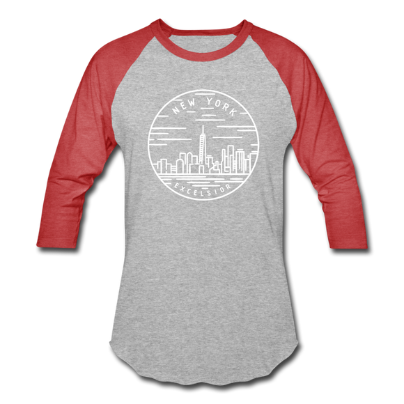New York Baseball T-Shirt - Retro Mountain Unisex New York Raglan T Shirt - heather gray/red