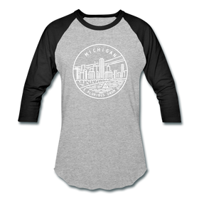 Michigan Baseball T-Shirt - Retro Mountain Unisex Michigan Raglan T Shirt - heather gray/black