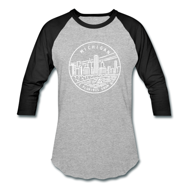 Michigan Baseball T-Shirt - Retro Mountain Unisex Michigan Raglan T Shirt - heather gray/black