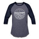 Missouri Baseball T-Shirt - Retro Mountain Unisex Missouri Raglan T Shirt - heather blue/navy
