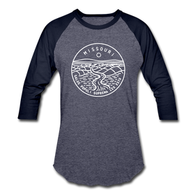 Missouri Baseball T-Shirt - Retro Mountain Unisex Missouri Raglan T Shirt - heather blue/navy