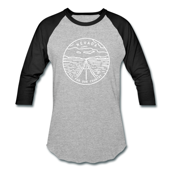 Nevada Baseball T-Shirt - Retro Mountain Unisex Nevada Raglan T Shirt - heather gray/black