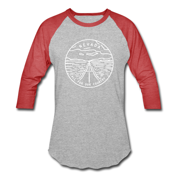 Nevada Baseball T-Shirt - Retro Mountain Unisex Nevada Raglan T Shirt - heather gray/red