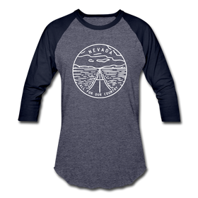 Nevada Baseball T-Shirt - Retro Mountain Unisex Nevada Raglan T Shirt - heather blue/navy