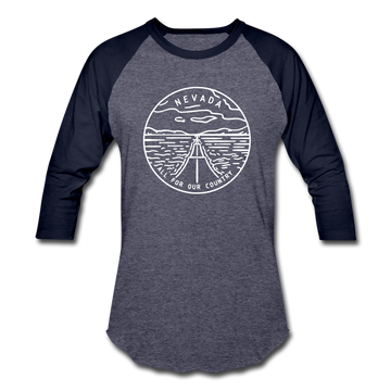 Nevada Baseball T-Shirt - Retro Mountain Unisex Nevada Raglan T Shirt - heather blue/navy