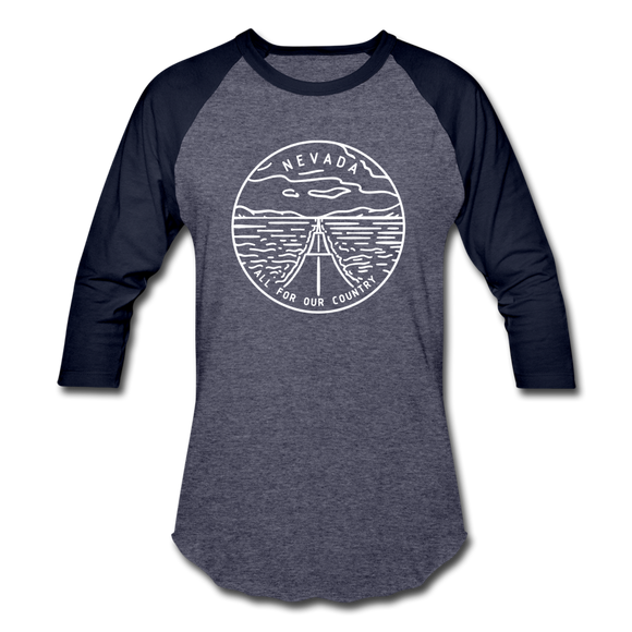 Nevada Baseball T-Shirt - Retro Mountain Unisex Nevada Raglan T Shirt - heather blue/navy