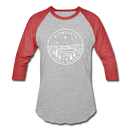 Minnesota Baseball T-Shirt - Retro Mountain Unisex Minnesota Raglan T Shirt - heather gray/red