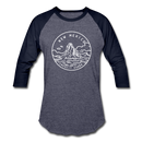New Mexico Baseball T-Shirt - Retro Mountain Unisex New Mexico Raglan T Shirt - heather blue/navy