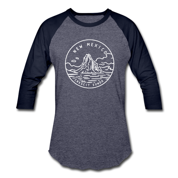 New Mexico Baseball T-Shirt - Retro Mountain Unisex New Mexico Raglan T Shirt - heather blue/navy