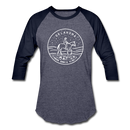 Oklahoma Baseball T-Shirt - Retro Mountain Unisex Oklahoma Raglan T Shirt - heather blue/navy