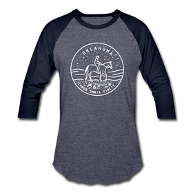 Oklahoma Baseball T-Shirt - Retro Mountain Unisex Oklahoma Raglan T Shirt - heather blue/navy