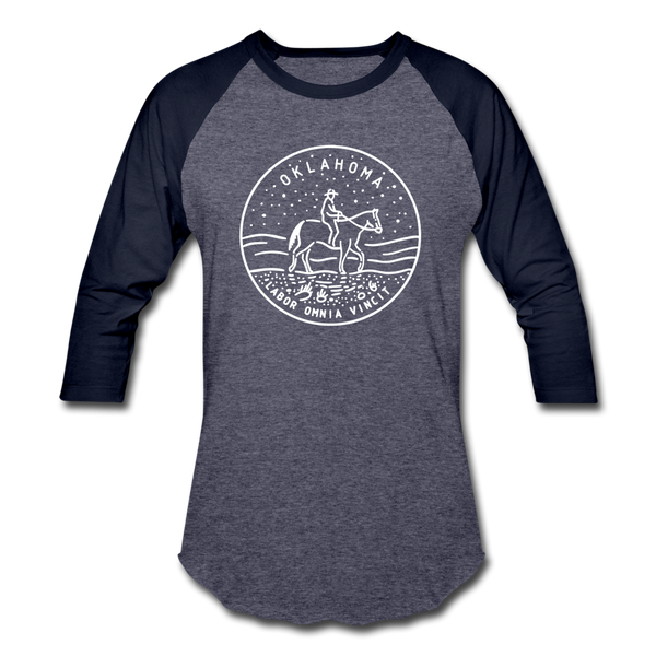 Oklahoma Baseball T-Shirt - Retro Mountain Unisex Oklahoma Raglan T Shirt - heather blue/navy