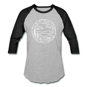 North Carolina Baseball T-Shirt - Retro Mountain Unisex North Carolina Raglan T Shirt - heather gray/black