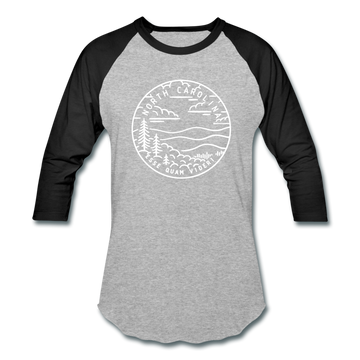 North Carolina Baseball T-Shirt - Retro Mountain Unisex North Carolina Raglan T Shirt - heather gray/black