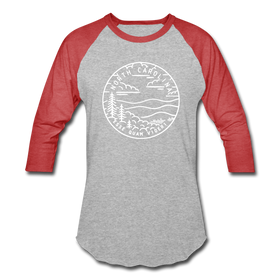 North Carolina Baseball T-Shirt - Retro Mountain Unisex North Carolina Raglan T Shirt - heather gray/red