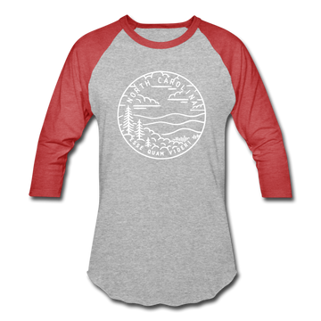 North Carolina Baseball T-Shirt - Retro Mountain Unisex North Carolina Raglan T Shirt - heather gray/red