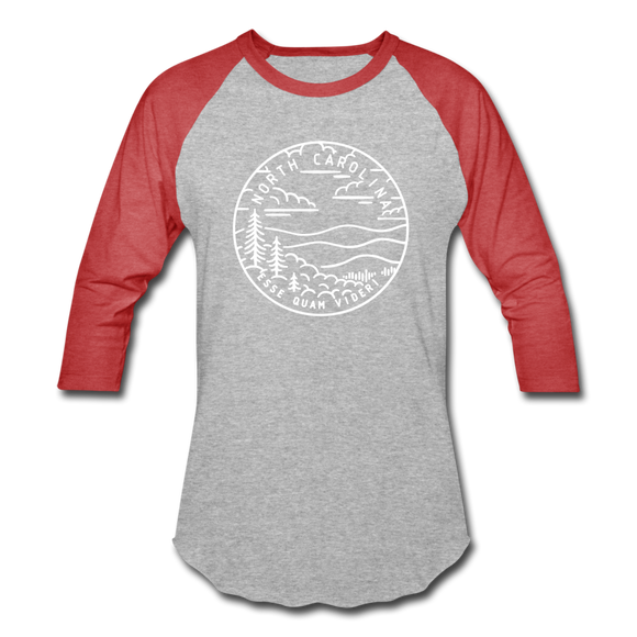 North Carolina Baseball T-Shirt - Retro Mountain Unisex North Carolina Raglan T Shirt - heather gray/red