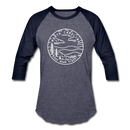 North Carolina Baseball T-Shirt - Retro Mountain Unisex North Carolina Raglan T Shirt - heather blue/navy