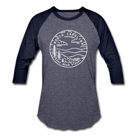 North Carolina Baseball T-Shirt - Retro Mountain Unisex North Carolina Raglan T Shirt - heather blue/navy