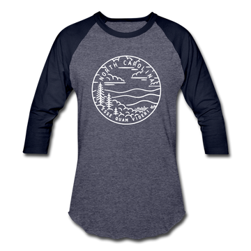 North Carolina Baseball T-Shirt - Retro Mountain Unisex North Carolina Raglan T Shirt - heather blue/navy