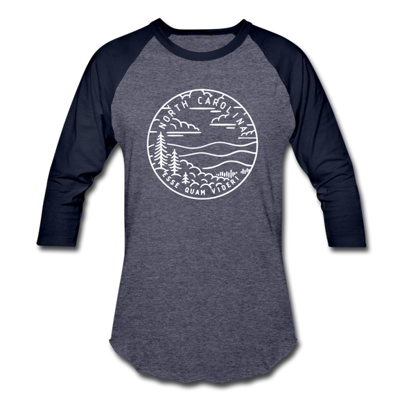 North Carolina Baseball T-Shirt - Retro Mountain Unisex North Carolina Raglan T Shirt - heather blue/navy