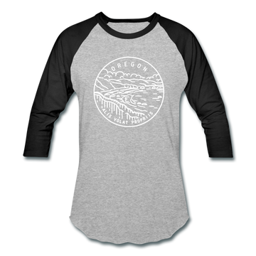 Oregon Baseball T-Shirt - Retro Mountain Unisex Oregon Raglan T Shirt - heather gray/black
