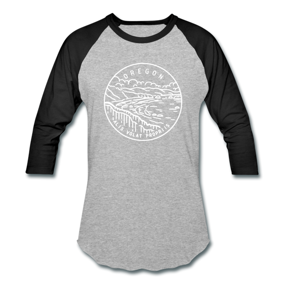 Oregon Baseball T-Shirt - Retro Mountain Unisex Oregon Raglan T Shirt - heather gray/black